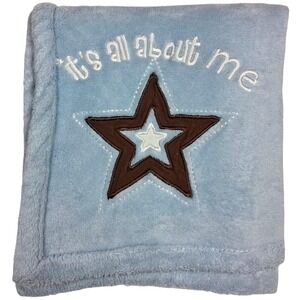 Kidsline Blue Brown Star It's All About Me Baby Blanket Soft Fleece htf 30x40